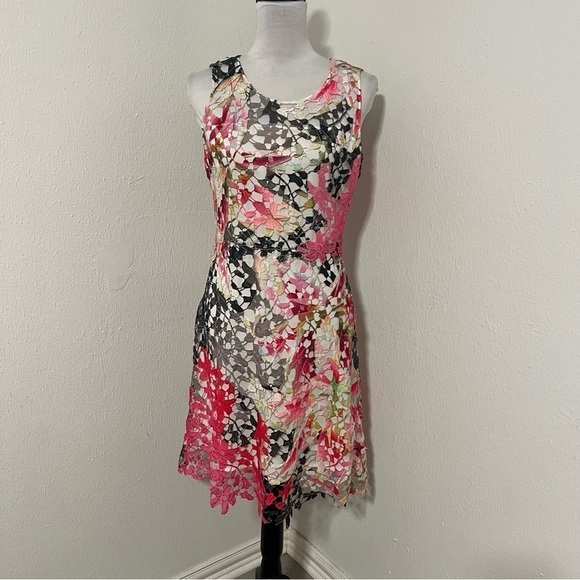 Elie Tahari Women’s Pink and Green Size 4 Sleeveless Sundress Lined Embroidered - Picture 2 of 13
